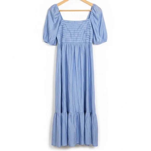 Blu Pepper NWOT Light Blue Puff Sleeve Dress Empire Waist Maxi Cottony Lined - Picture 3 of 7